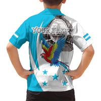 Personalized Honduras Independence Day Kid Hawaiian Shirt Scarlet Macaw With Coat Of Arms LT18