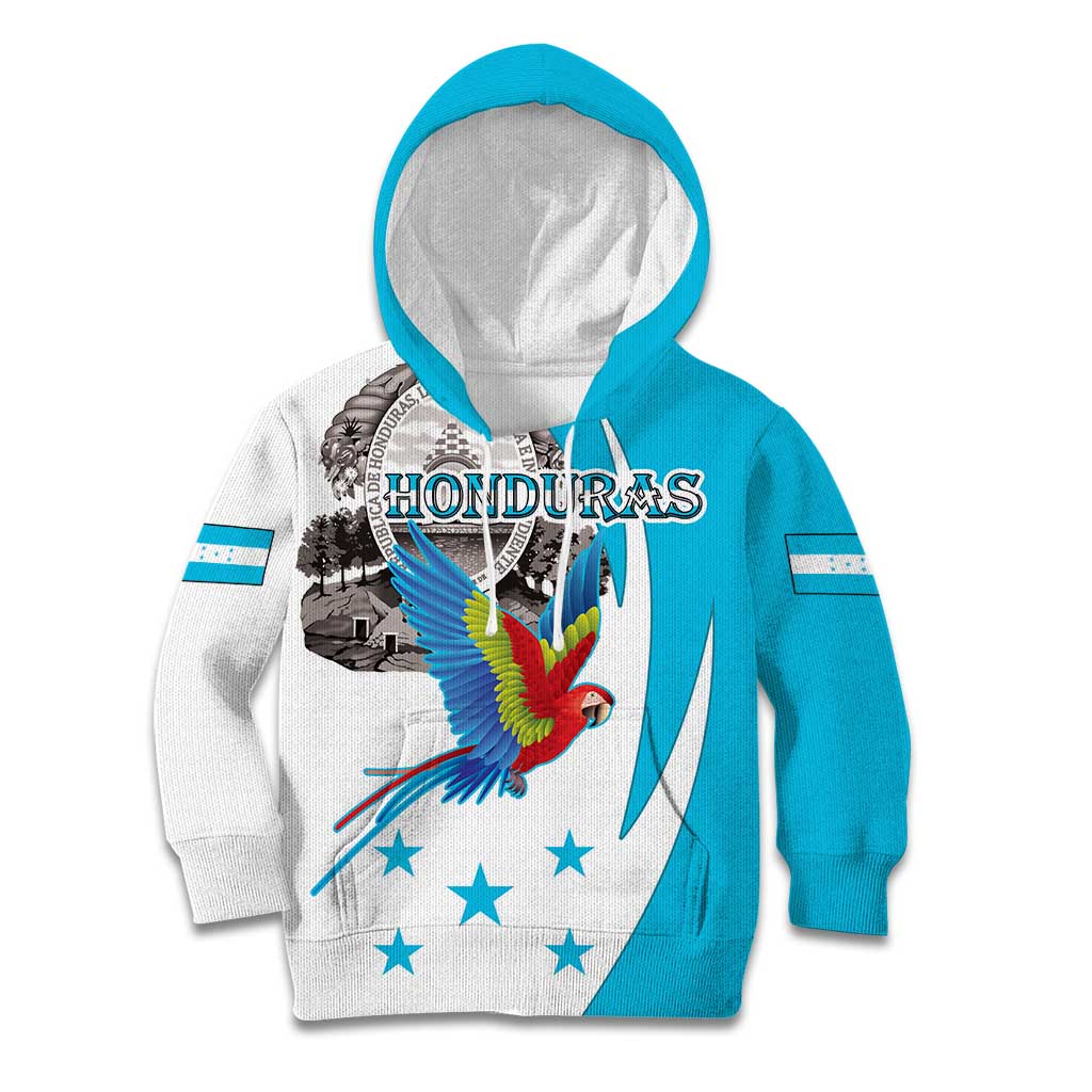 Personalized Honduras Independence Day Kid Hoodie Scarlet Macaw With Coat Of Arms LT18