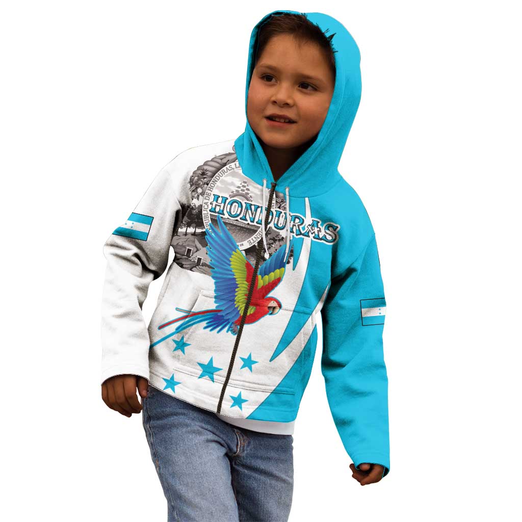 Personalized Honduras Independence Day Kid Hoodie Scarlet Macaw With Coat Of Arms LT18