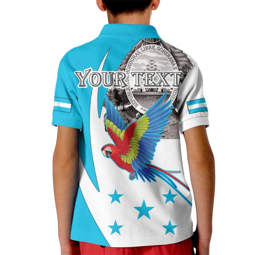 Personalized Honduras Independence Day Kid Polo Shirt Scarlet Macaw With Coat Of Arms LT18