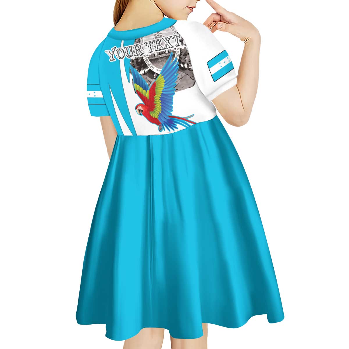 Personalized Honduras Independence Day Kid Short Sleeve Dress Scarlet Macaw With Coat Of Arms LT18