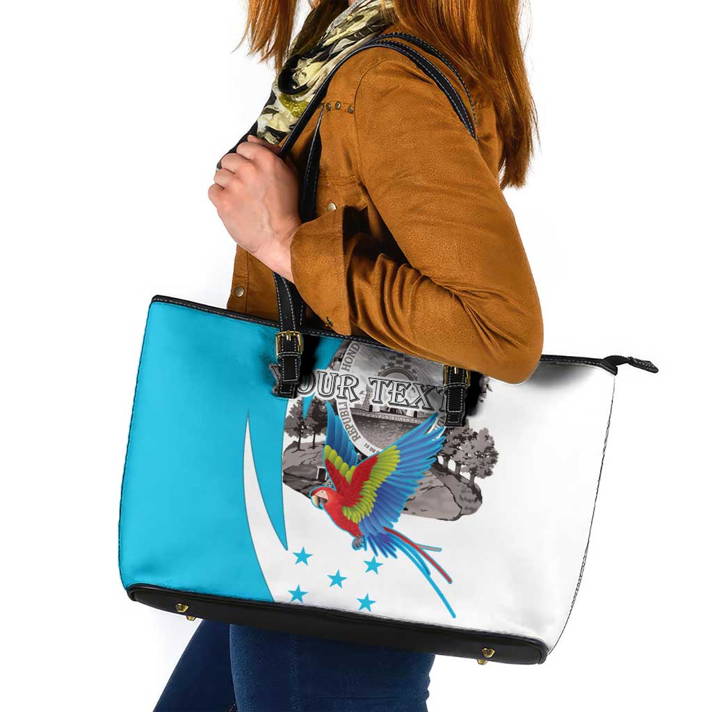 Personalized Honduras Independence Day Leather Tote Bag Scarlet Macaw With Coat Of Arms LT18