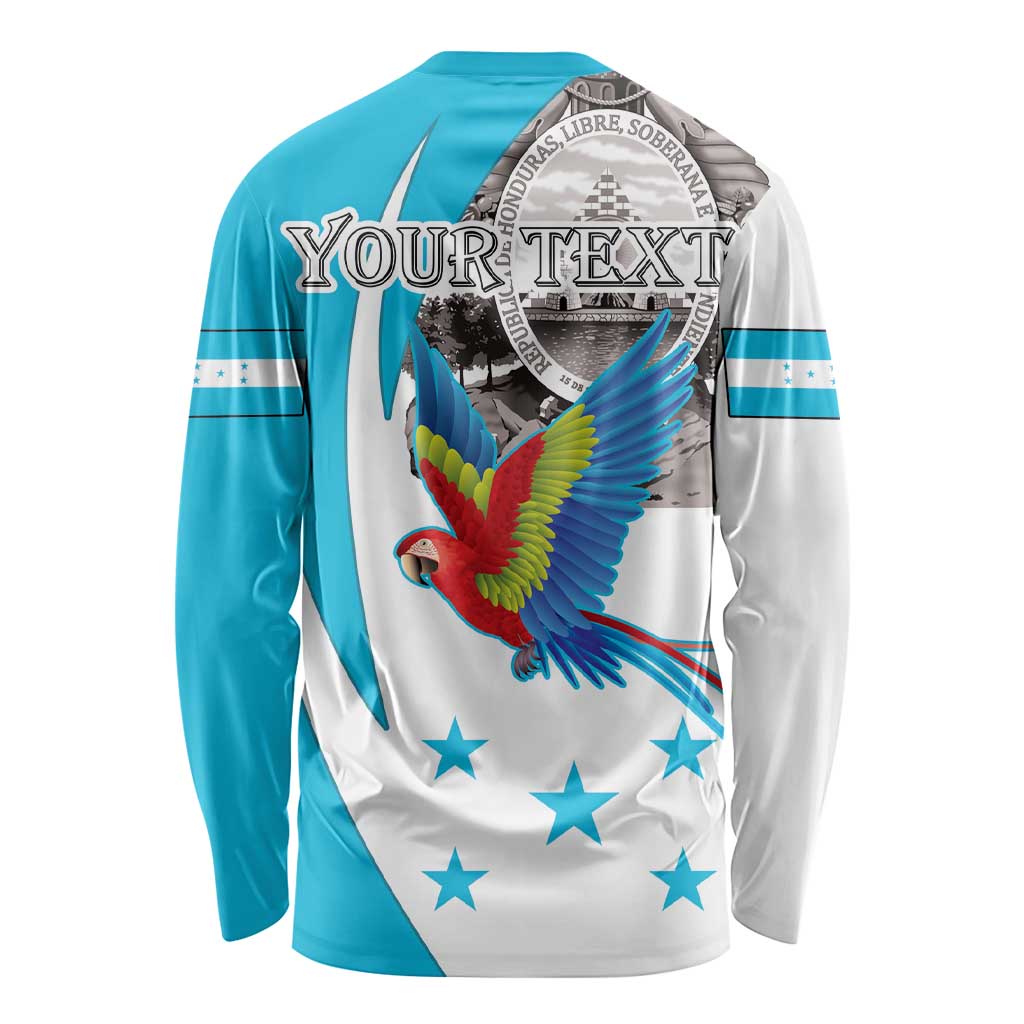 Personalized Honduras Independence Day Long Sleeve Shirt Scarlet Macaw With Coat Of Arms LT18