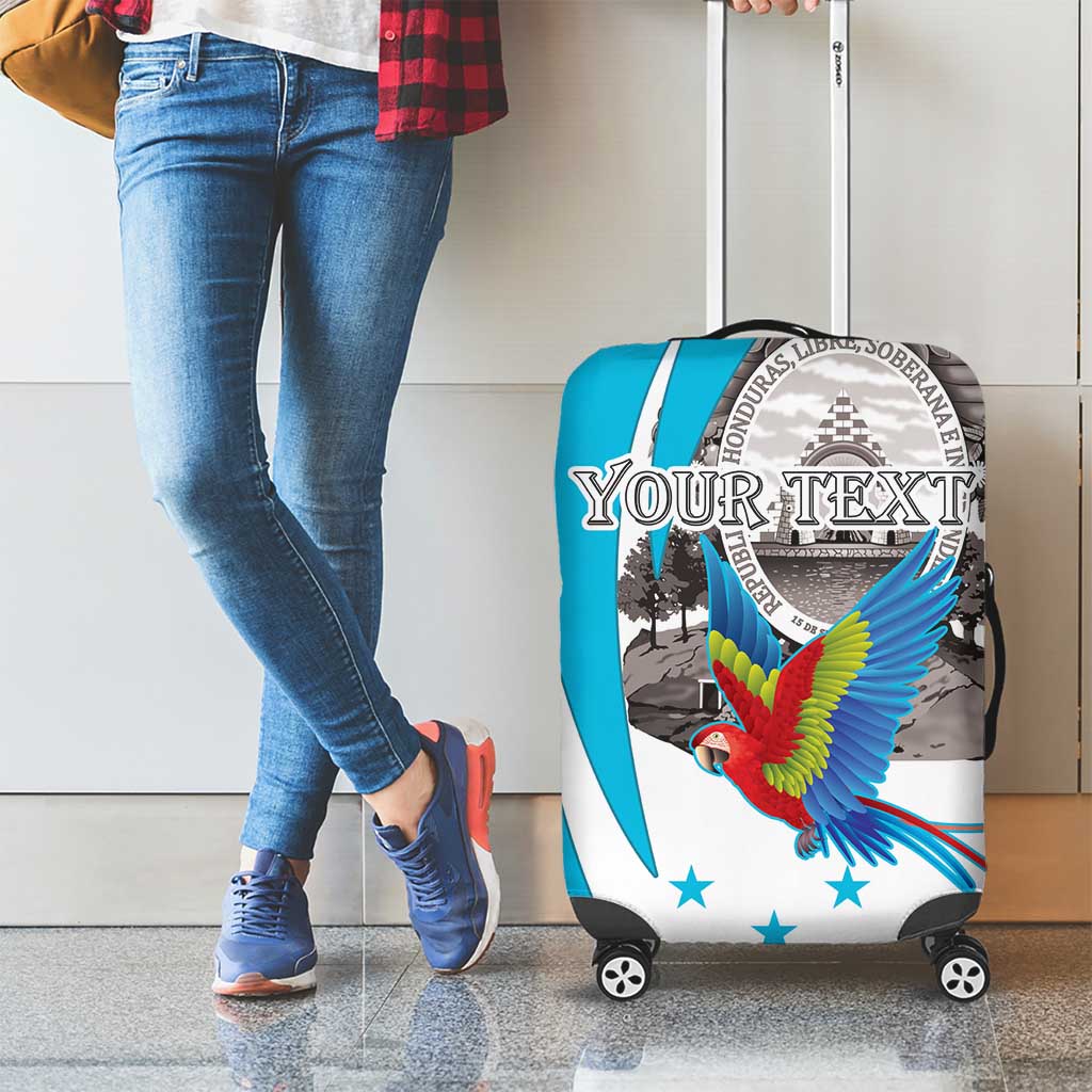 Personalized Honduras Independence Day Luggage Cover Scarlet Macaw With Coat Of Arms LT18
