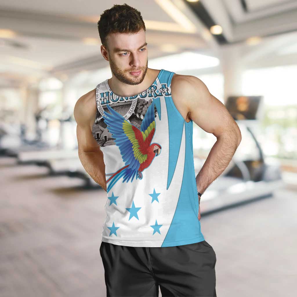 Personalized Honduras Independence Day Men Tank Top Scarlet Macaw With Coat Of Arms LT18