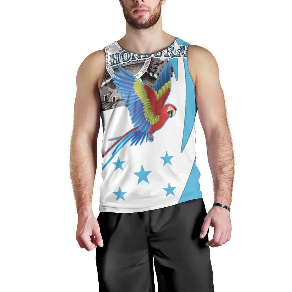 Personalized Honduras Independence Day Men Tank Top Scarlet Macaw With Coat Of Arms LT18
