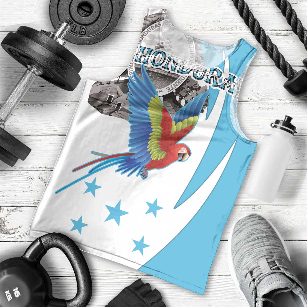 Personalized Honduras Independence Day Men Tank Top Scarlet Macaw With Coat Of Arms LT18