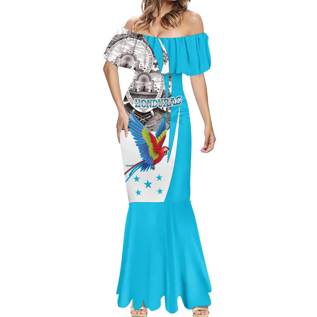 Personalized Honduras Independence Day Mermaid Dress Scarlet Macaw With Coat Of Arms LT18