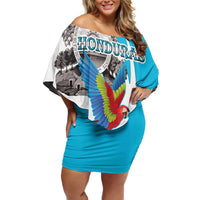 Personalized Honduras Independence Day Off Shoulder Short Dress Scarlet Macaw With Coat Of Arms LT18