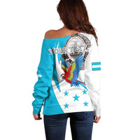 Personalized Honduras Independence Day Off Shoulder Sweater Scarlet Macaw With Coat Of Arms LT18