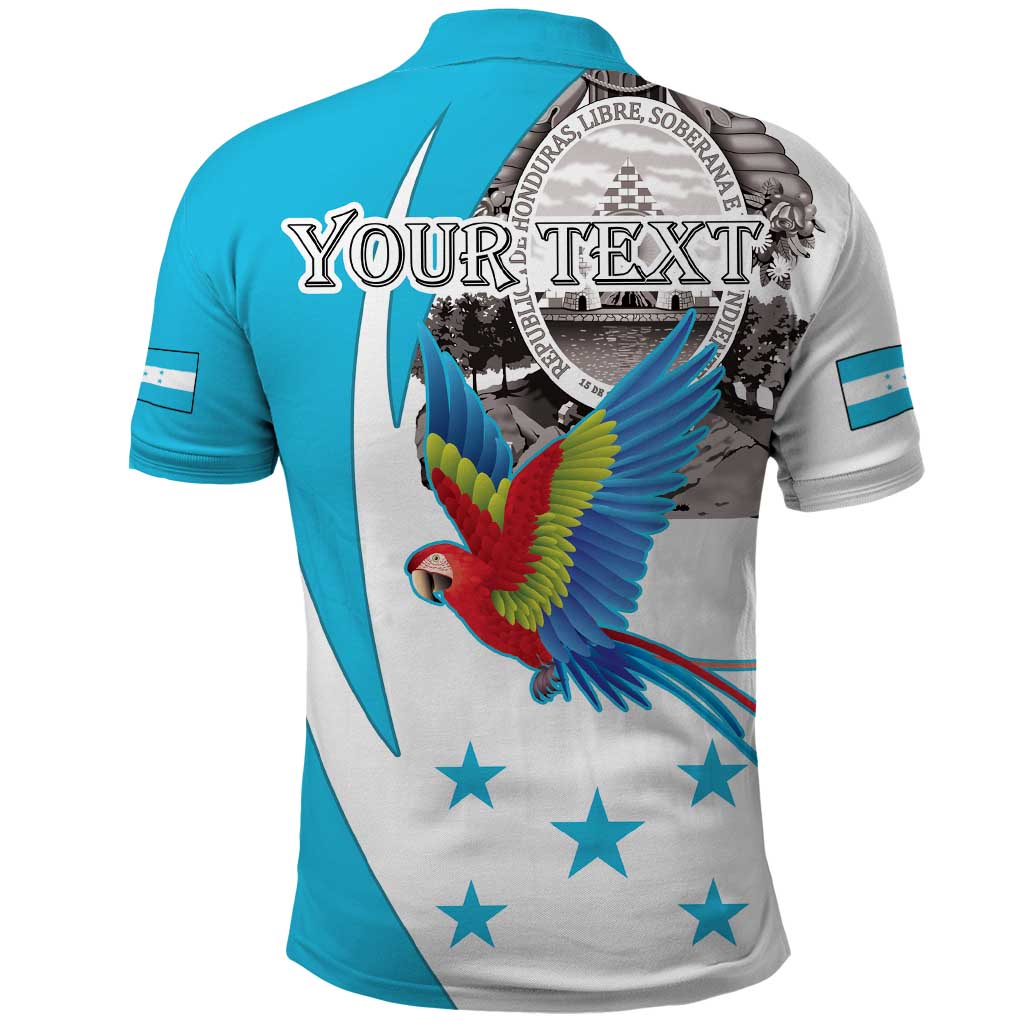 Personalized Honduras Independence Day Polo Shirt Scarlet Macaw With Coat Of Arms LT18