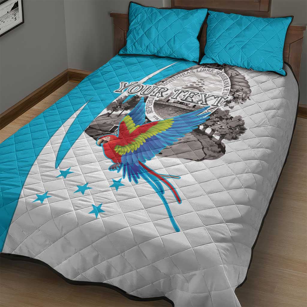Personalized Honduras Independence Day Quilt Bed Set Scarlet Macaw With Coat Of Arms LT18