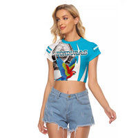 Personalized Honduras Independence Day Raglan Cropped T Shirt Scarlet Macaw With Coat Of Arms LT18