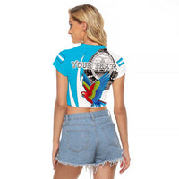 Personalized Honduras Independence Day Raglan Cropped T Shirt Scarlet Macaw With Coat Of Arms LT18