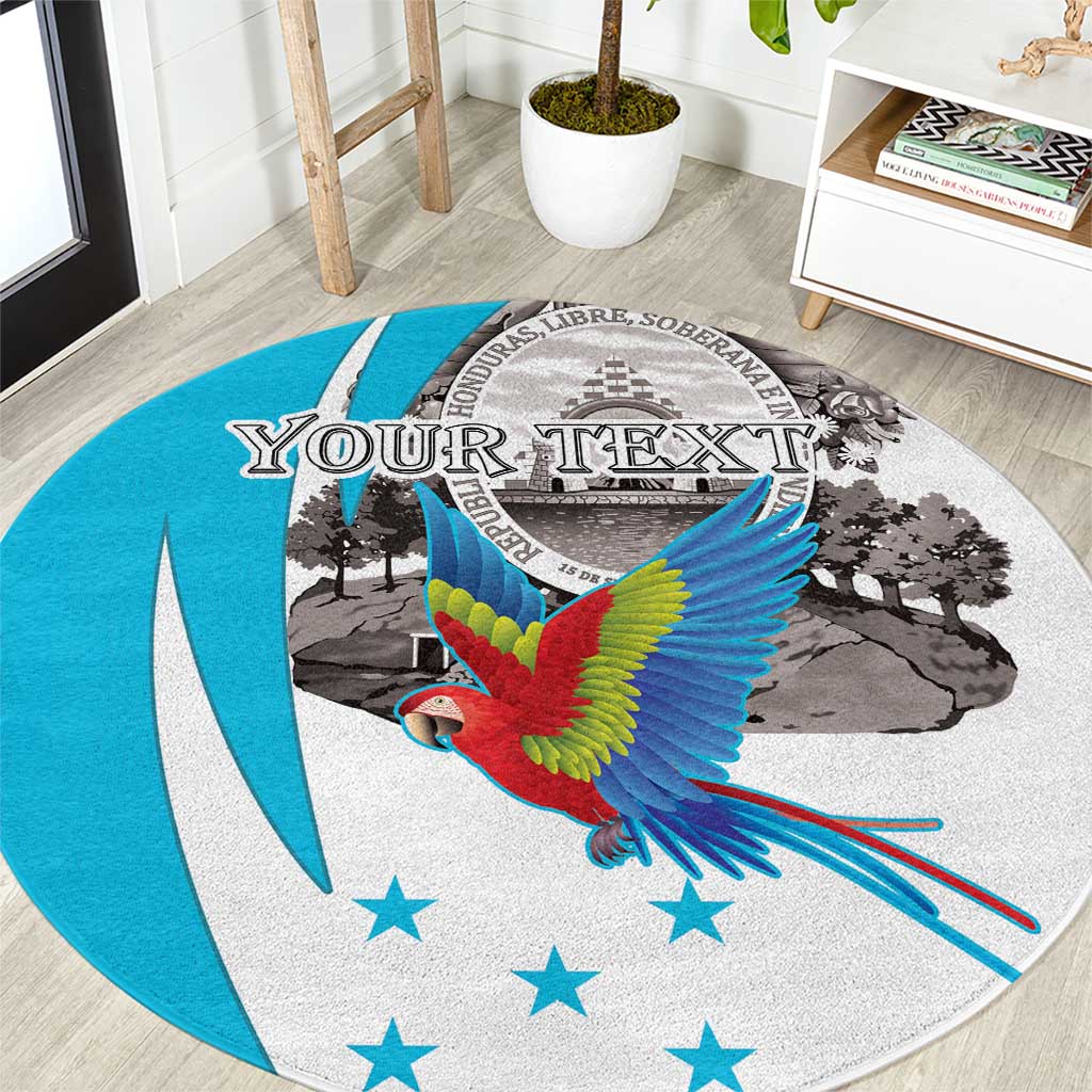 Personalized Honduras Independence Day Round Carpet Scarlet Macaw With Coat Of Arms LT18