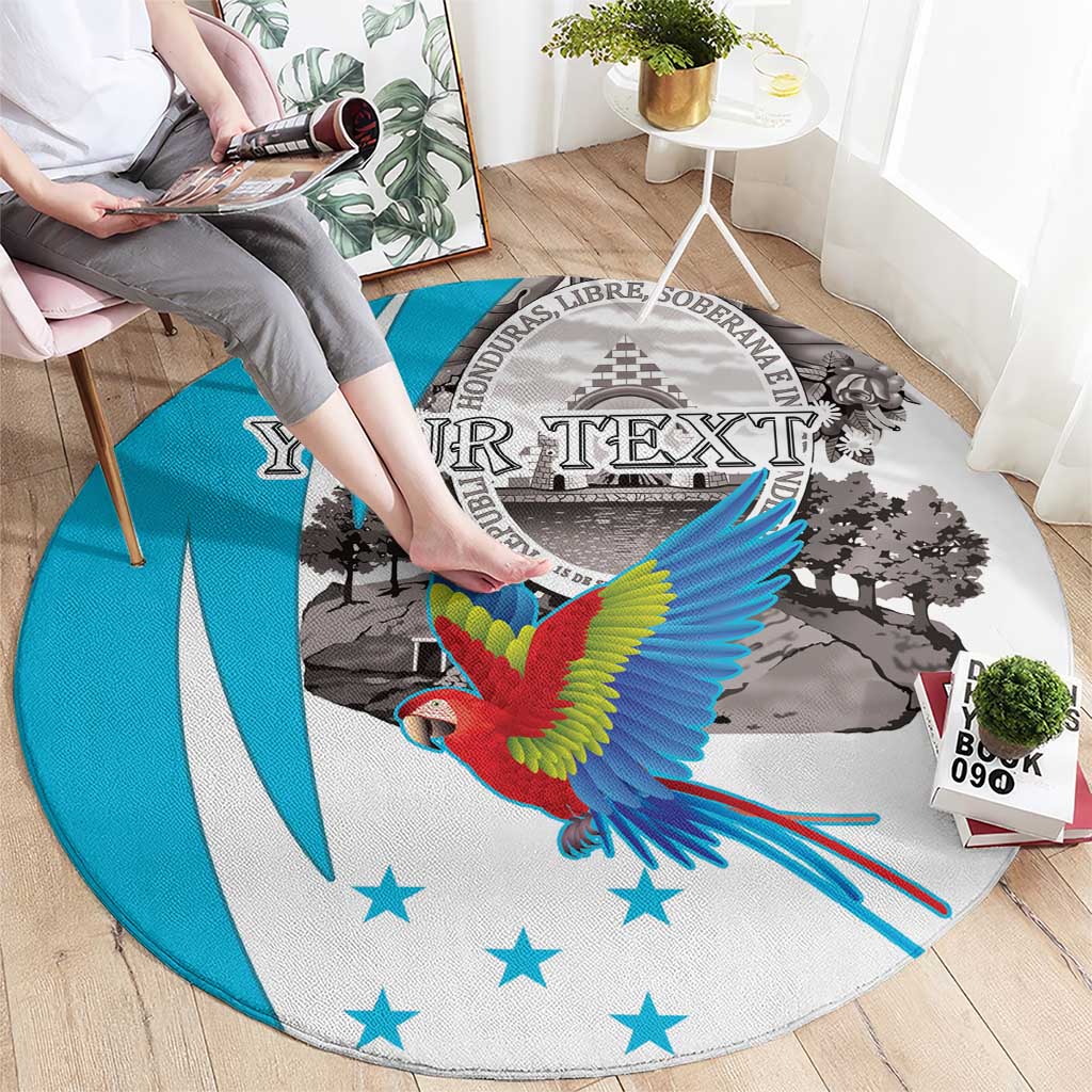 Personalized Honduras Independence Day Round Carpet Scarlet Macaw With Coat Of Arms LT18