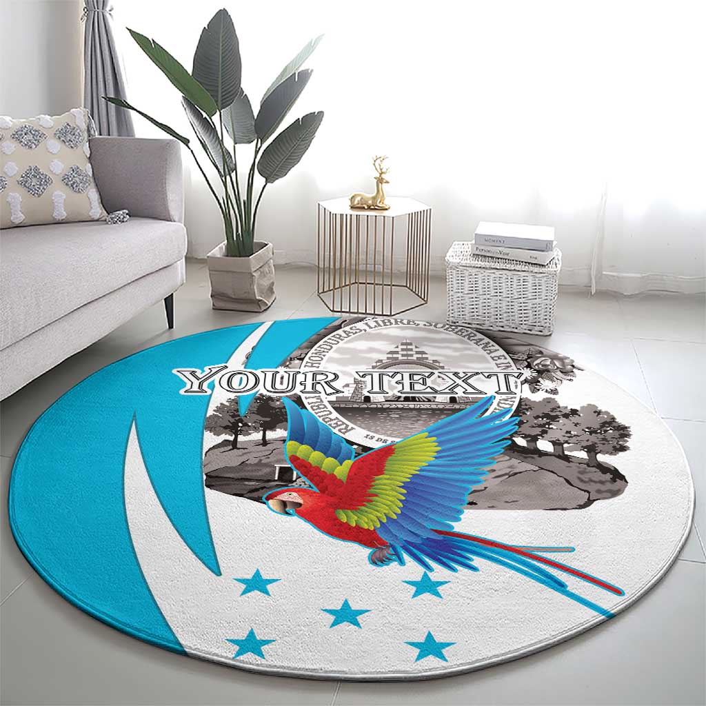 Personalized Honduras Independence Day Round Carpet Scarlet Macaw With Coat Of Arms LT18