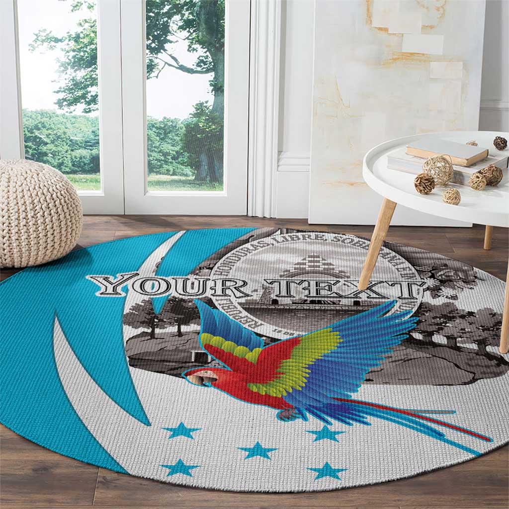 Personalized Honduras Independence Day Round Carpet Scarlet Macaw With Coat Of Arms LT18