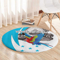 Personalized Honduras Independence Day Round Carpet Scarlet Macaw With Coat Of Arms LT18