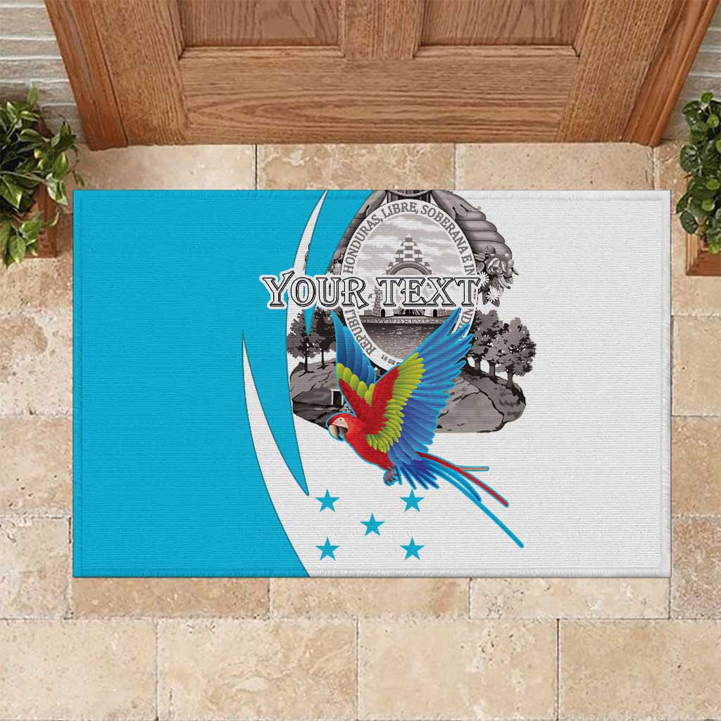 Personalized Honduras Independence Day Rubber Doormat Scarlet Macaw With Coat Of Arms LT18