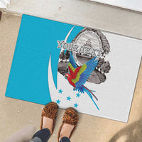 Personalized Honduras Independence Day Rubber Doormat Scarlet Macaw With Coat Of Arms LT18