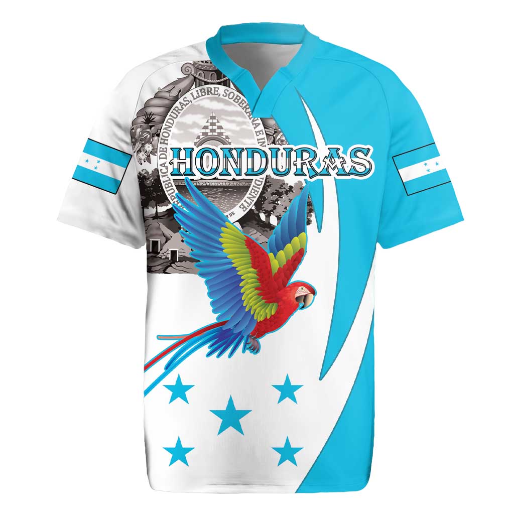Personalized Honduras Independence Day Rugby Jersey Scarlet Macaw With Coat Of Arms LT18