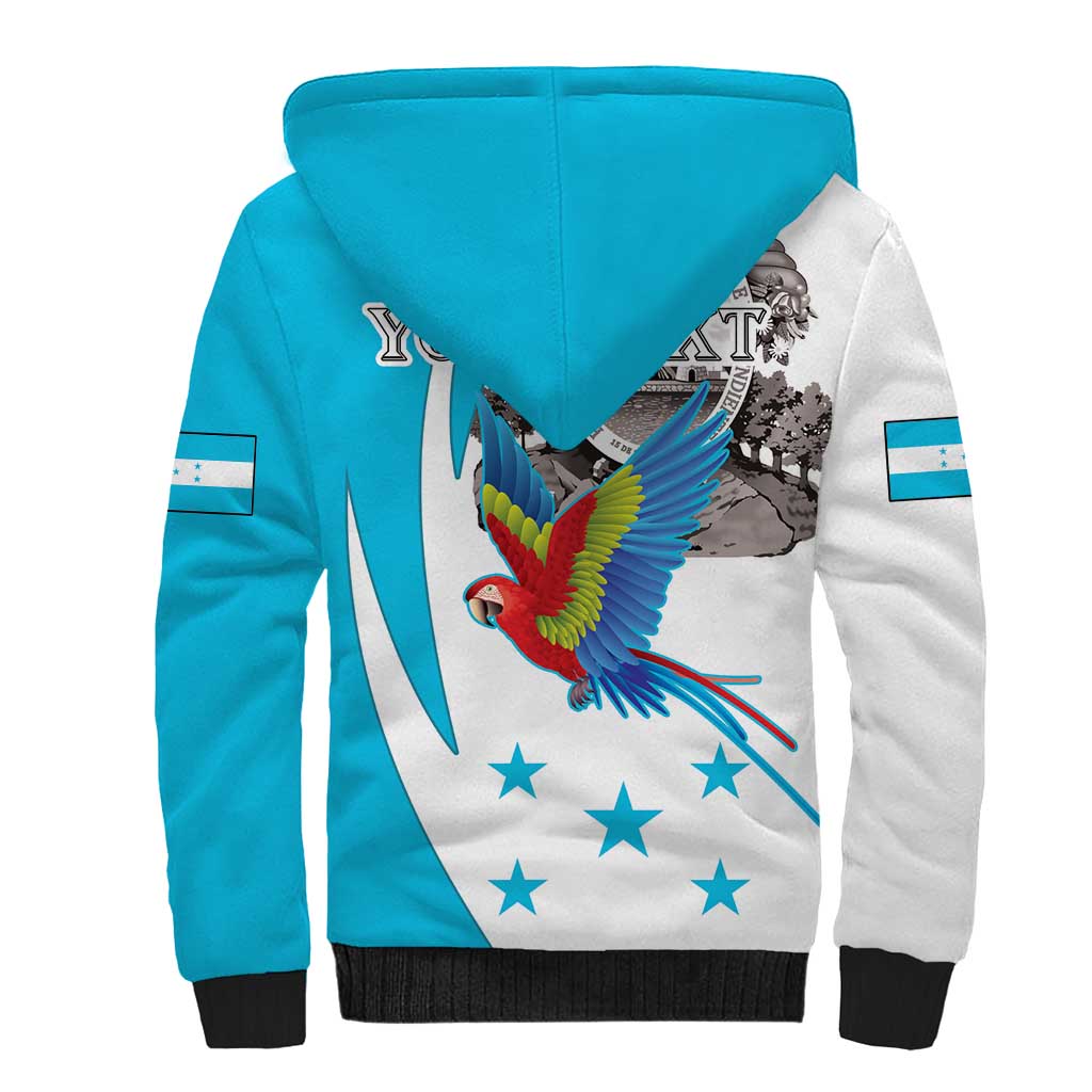 Personalized Honduras Independence Day Sherpa Hoodie Scarlet Macaw With Coat Of Arms LT18