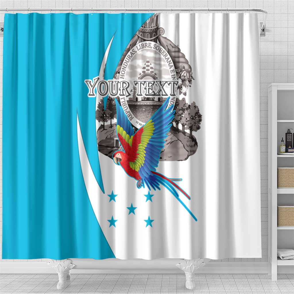 Personalized Honduras Independence Day Shower Curtain Scarlet Macaw With Coat Of Arms LT18