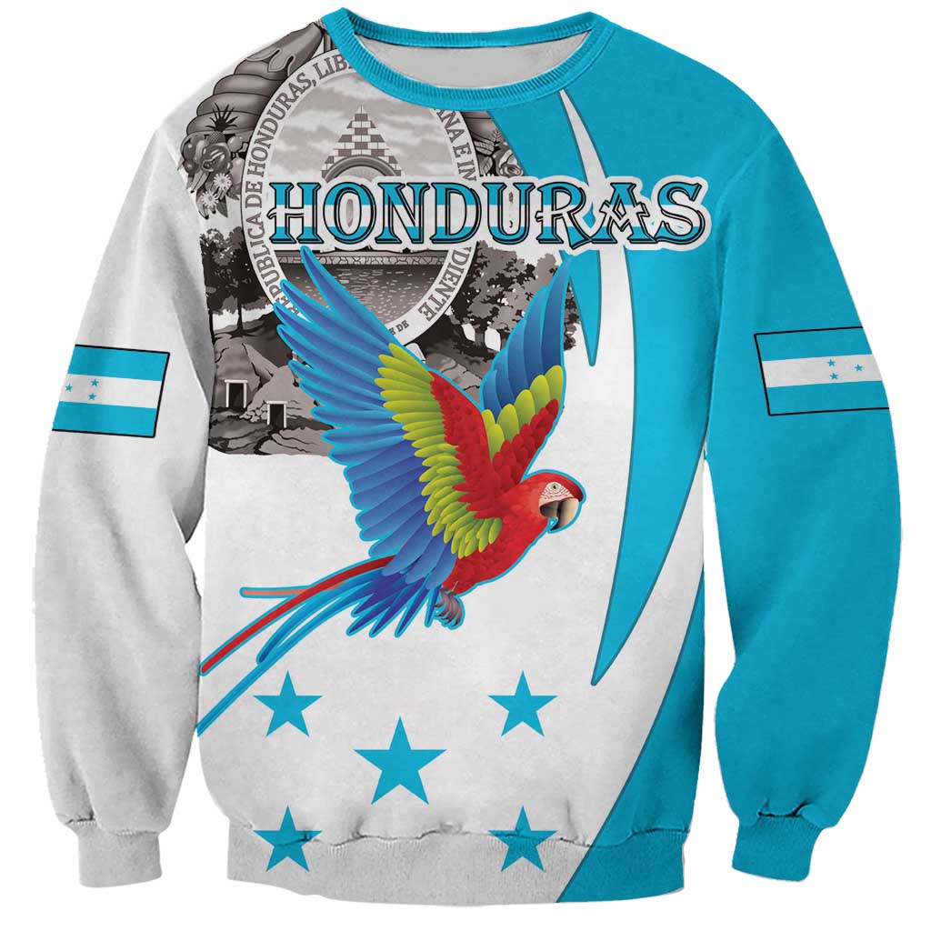 Personalized Honduras Independence Day Sweatshirt Scarlet Macaw With Coat Of Arms LT18