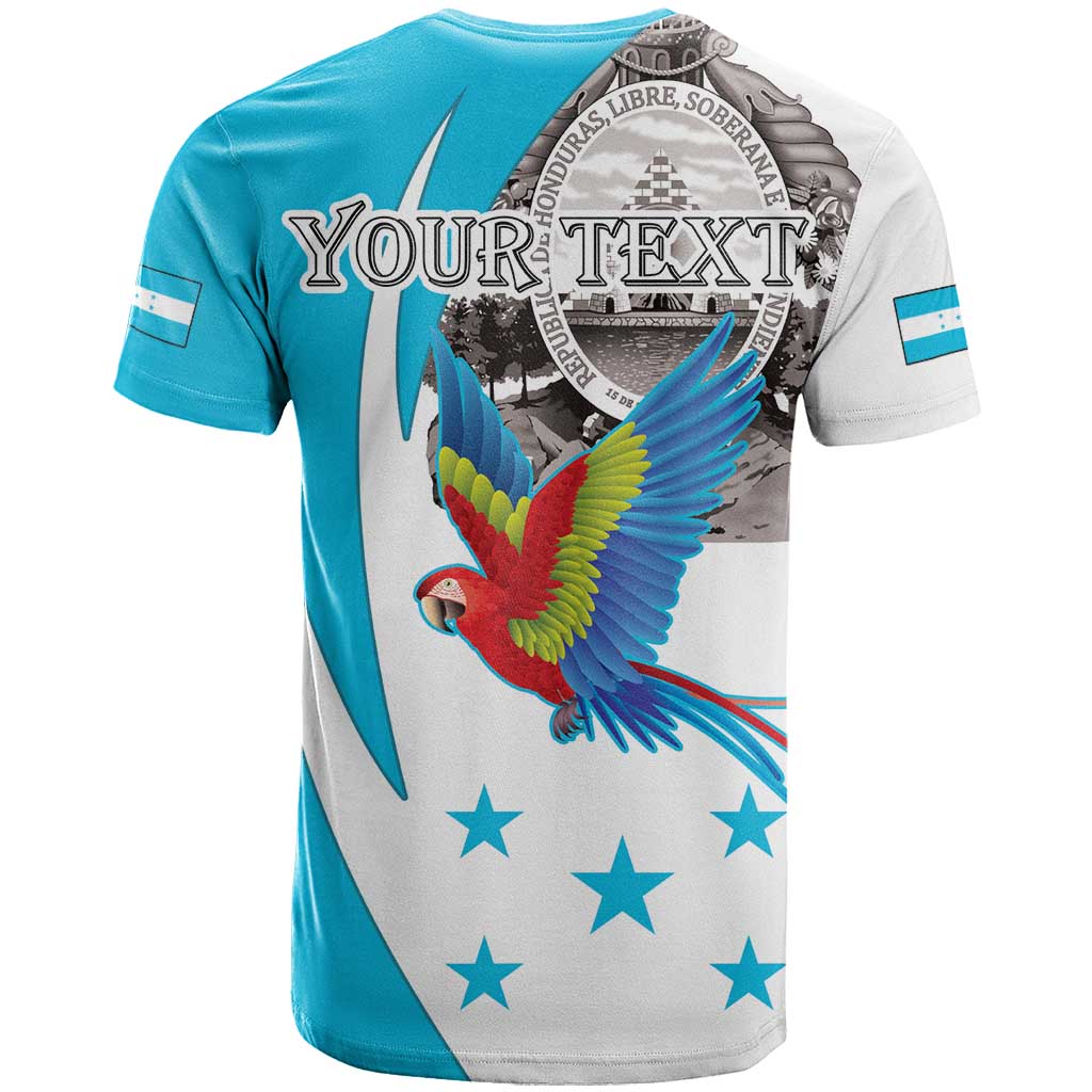 Personalized Honduras Independence Day T Shirt Scarlet Macaw With Coat Of Arms LT18