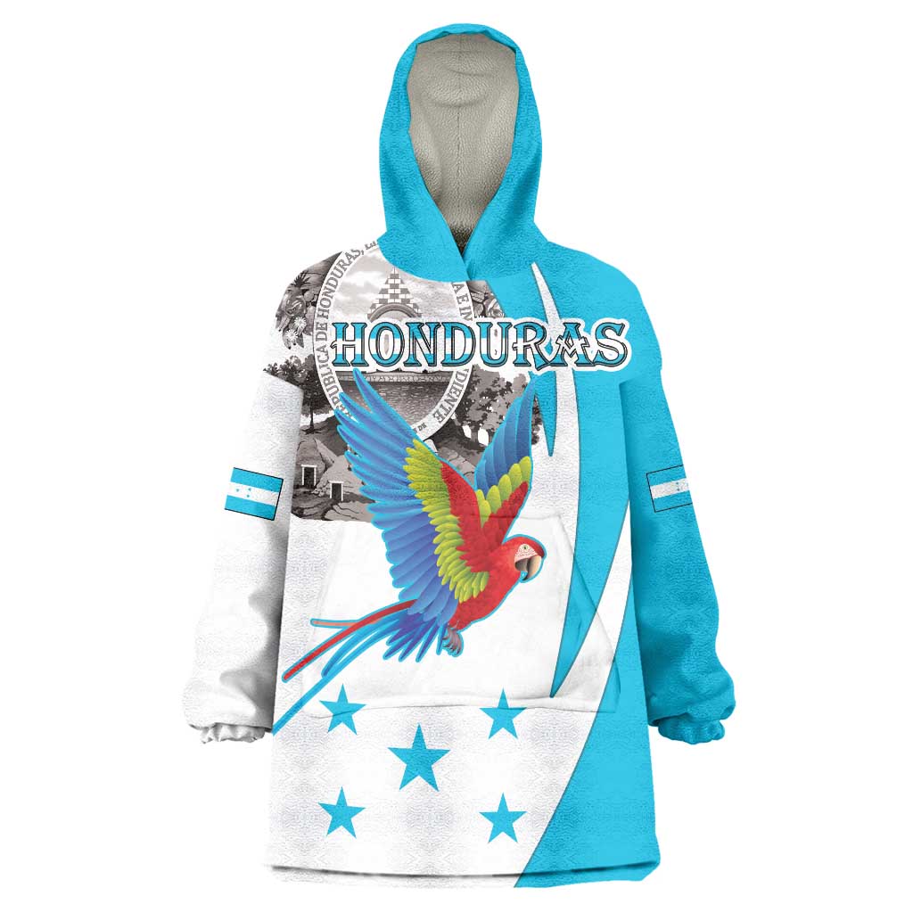 Personalized Honduras Independence Day Wearable Blanket Hoodie Scarlet Macaw With Coat Of Arms LT18