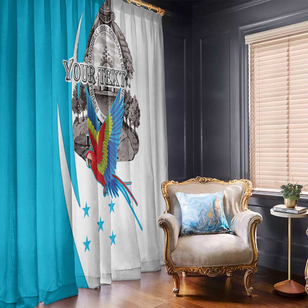 Personalized Honduras Independence Day Window Curtain Scarlet Macaw With Coat Of Arms LT18