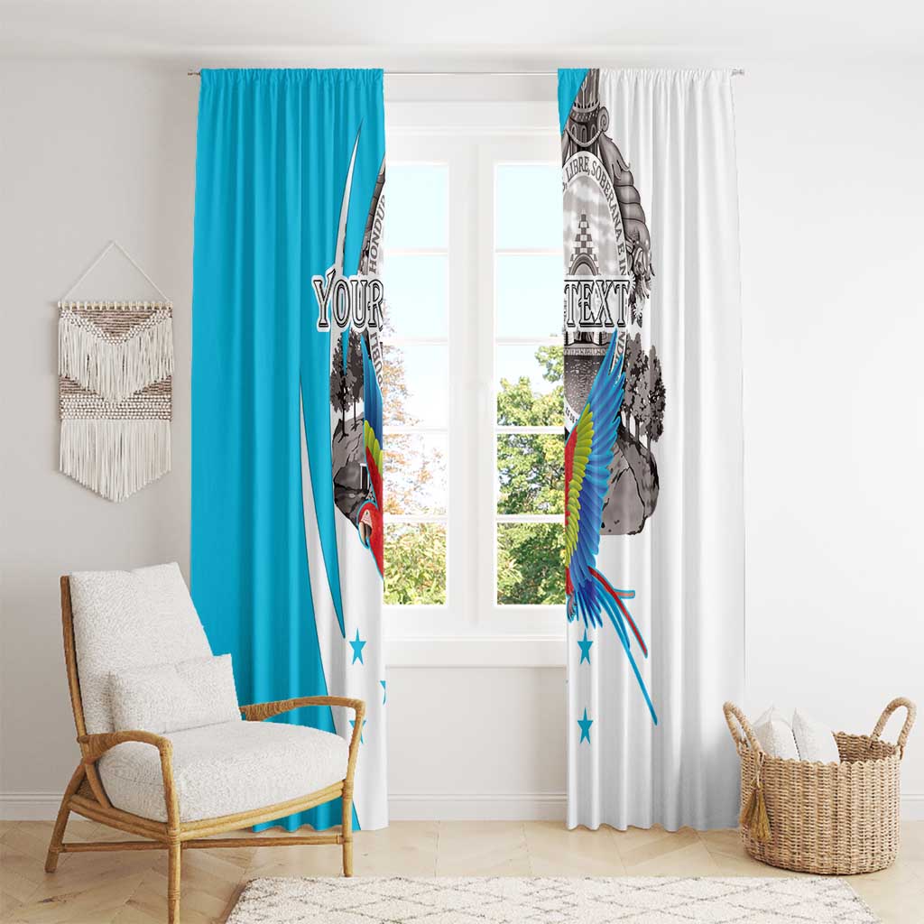 Personalized Honduras Independence Day Window Curtain Scarlet Macaw With Coat Of Arms LT18