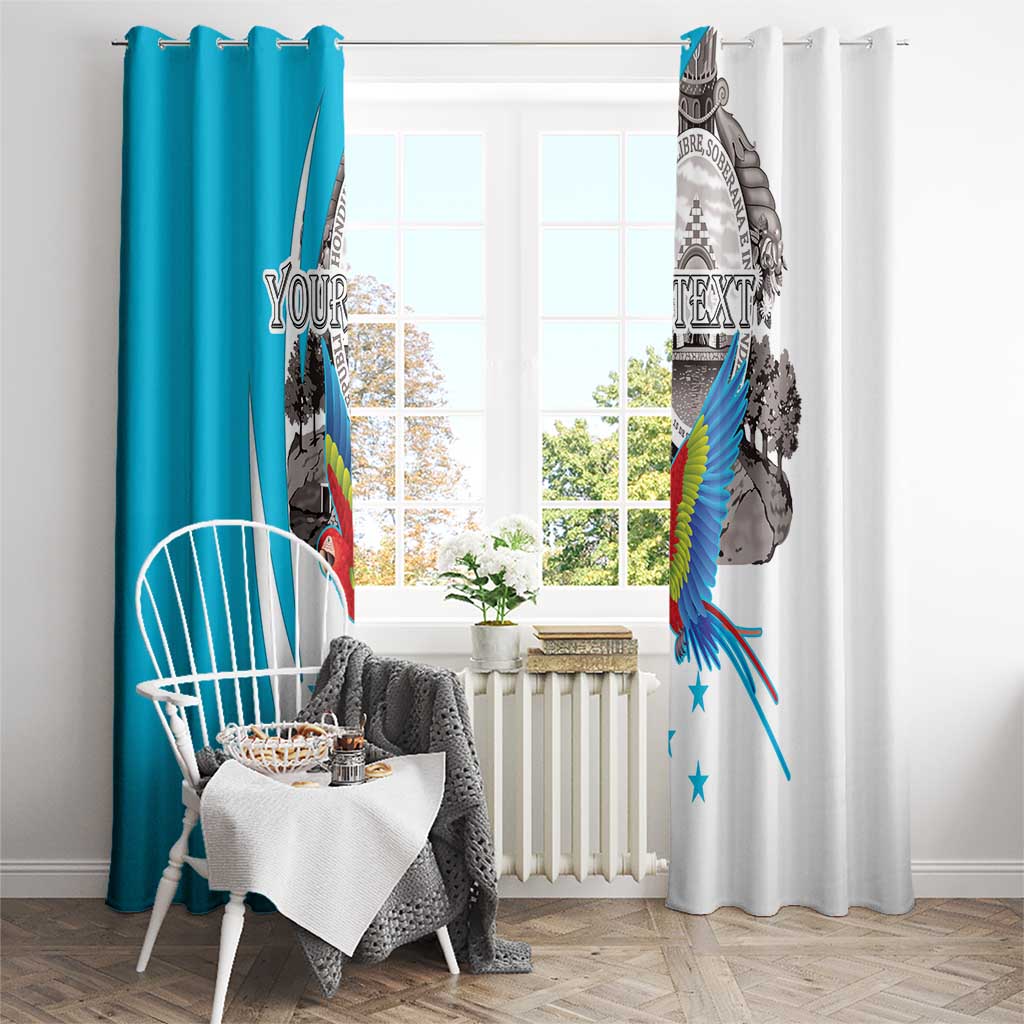 Personalized Honduras Independence Day Window Curtain Scarlet Macaw With Coat Of Arms LT18