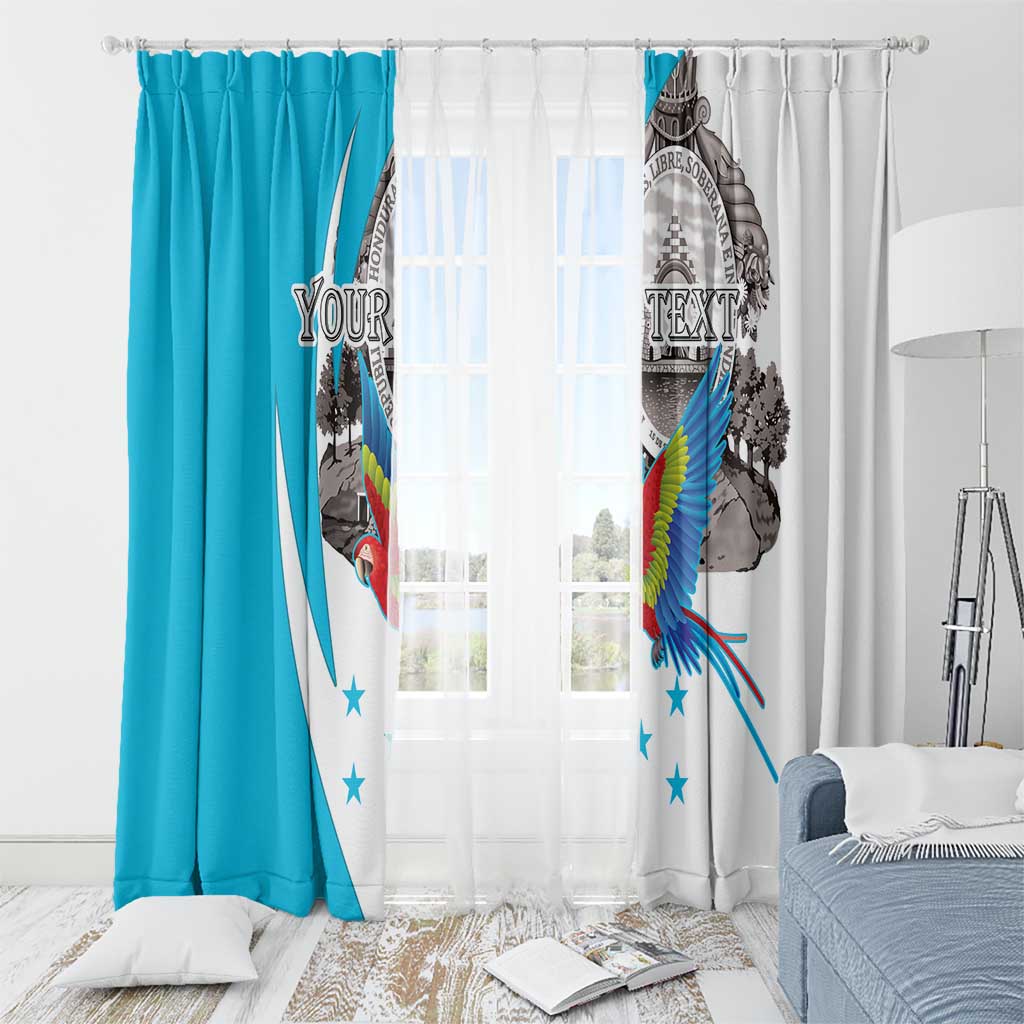 Personalized Honduras Independence Day Window Curtain Scarlet Macaw With Coat Of Arms LT18