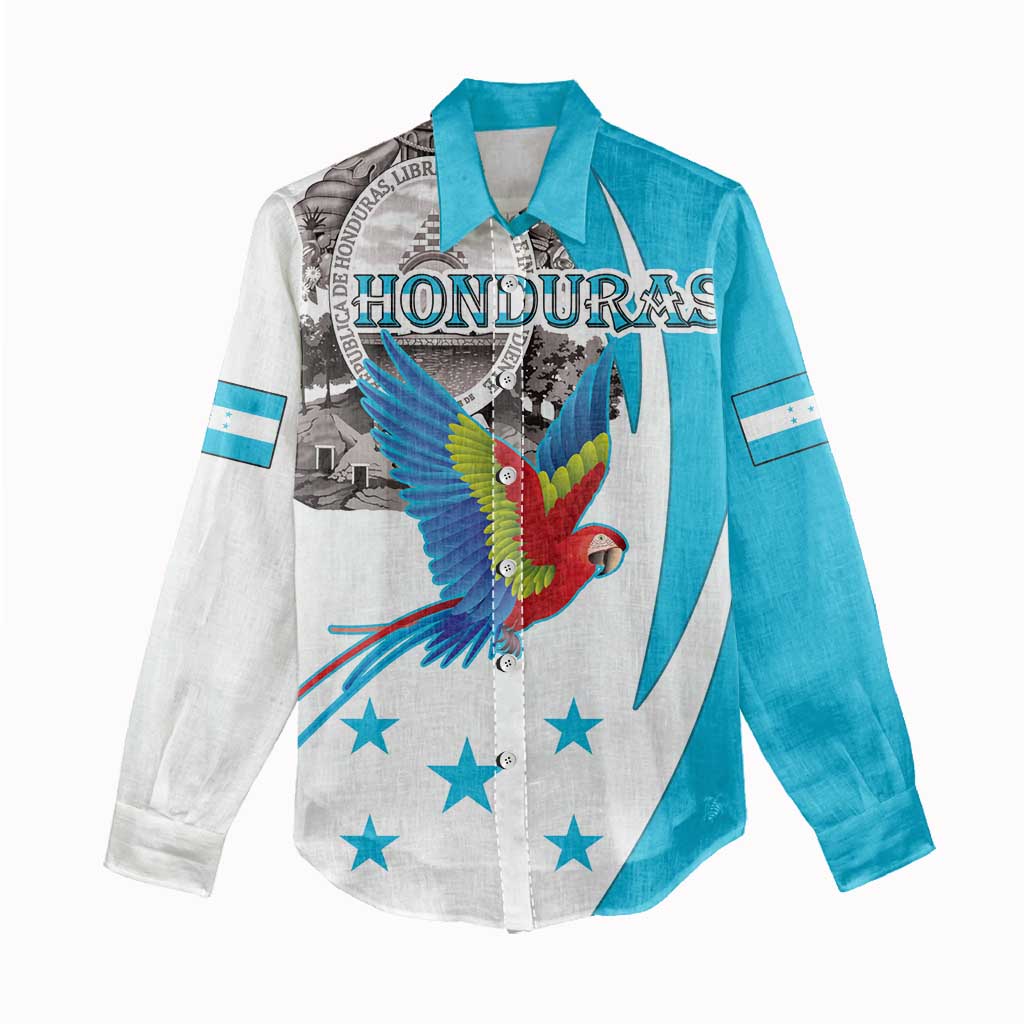 Personalized Honduras Independence Day Women Casual Shirt Scarlet Macaw With Coat Of Arms LT18