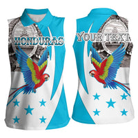 Personalized Honduras Independence Day Women Sleeveless Polo Shirt Scarlet Macaw With Coat Of Arms LT18