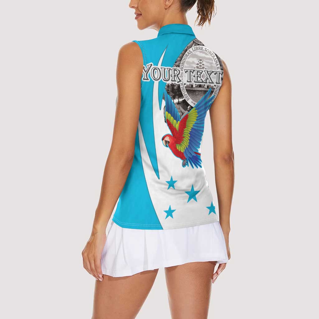 Personalized Honduras Independence Day Women Sleeveless Polo Shirt Scarlet Macaw With Coat Of Arms LT18