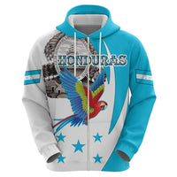 Personalized Honduras Independence Day Zip Hoodie Scarlet Macaw With Coat Of Arms LT18
