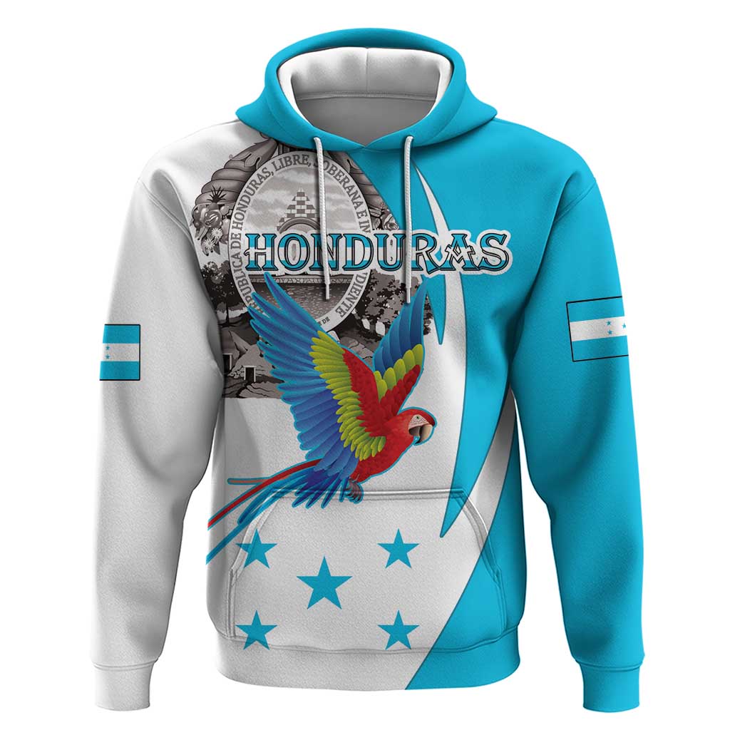 Personalized Honduras Independence Day Zip Hoodie Scarlet Macaw With Coat Of Arms LT18