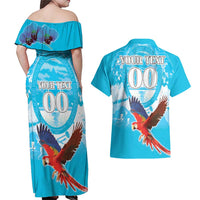 Custom Honduras Independence Day Couples Matching Off Shoulder Maxi Dress and Hawaiian Shirt Scarlet Macaw With Orchid Flower - Wonder Print Shop