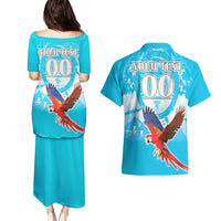 Custom Honduras Independence Day Couples Matching Puletasi and Hawaiian Shirt Scarlet Macaw With Orchid Flower - Wonder Print Shop
