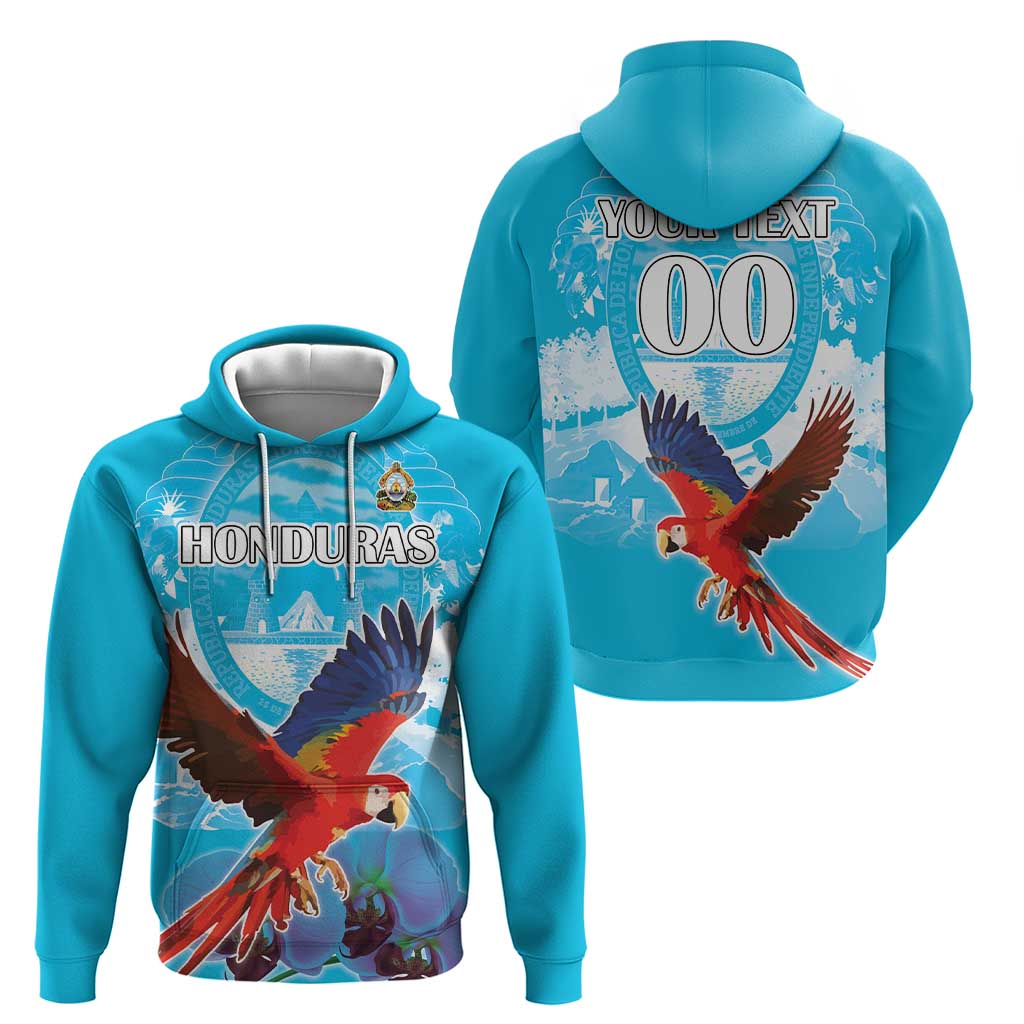 Custom Honduras Independence Day Hoodie Scarlet Macaw With Orchid Flower - Wonder Print Shop