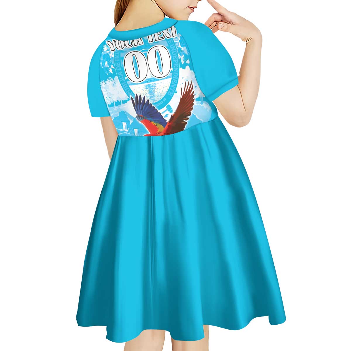 Custom Honduras Independence Day Kid Short Sleeve Dress Scarlet Macaw With Orchid Flower - Wonder Print Shop