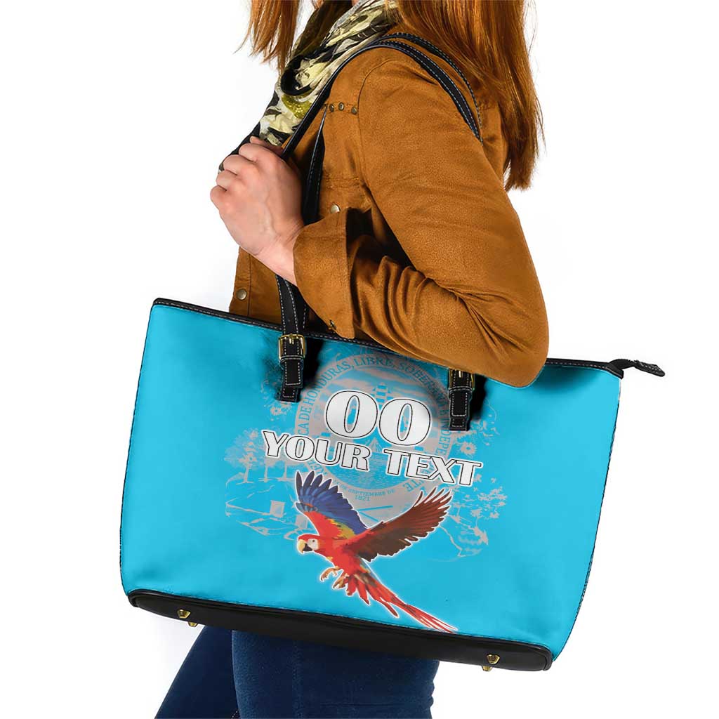 Custom Honduras Independence Day Leather Tote Bag Scarlet Macaw With Orchid Flower - Wonder Print Shop