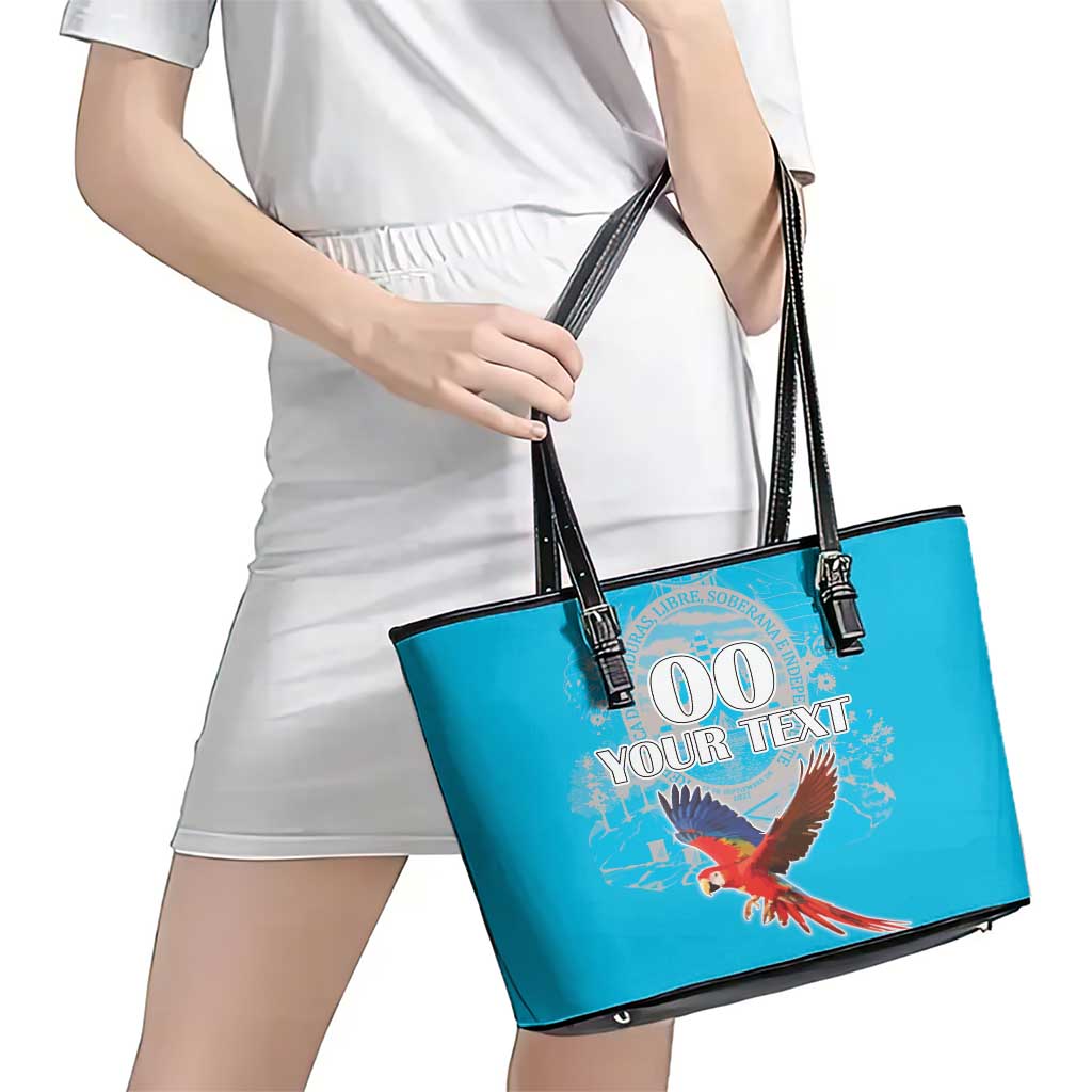 Custom Honduras Independence Day Leather Tote Bag Scarlet Macaw With Orchid Flower - Wonder Print Shop
