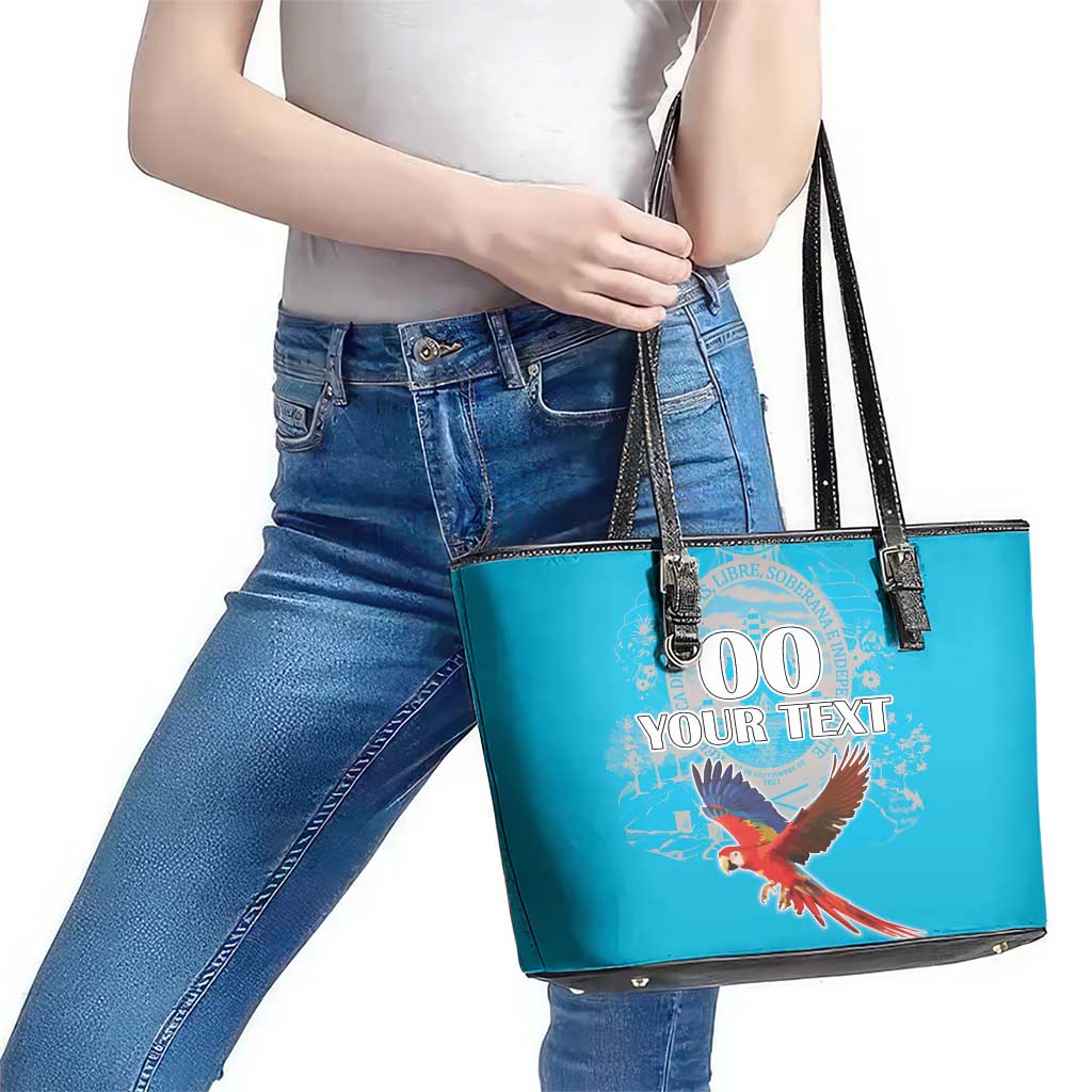 Custom Honduras Independence Day Leather Tote Bag Scarlet Macaw With Orchid Flower - Wonder Print Shop
