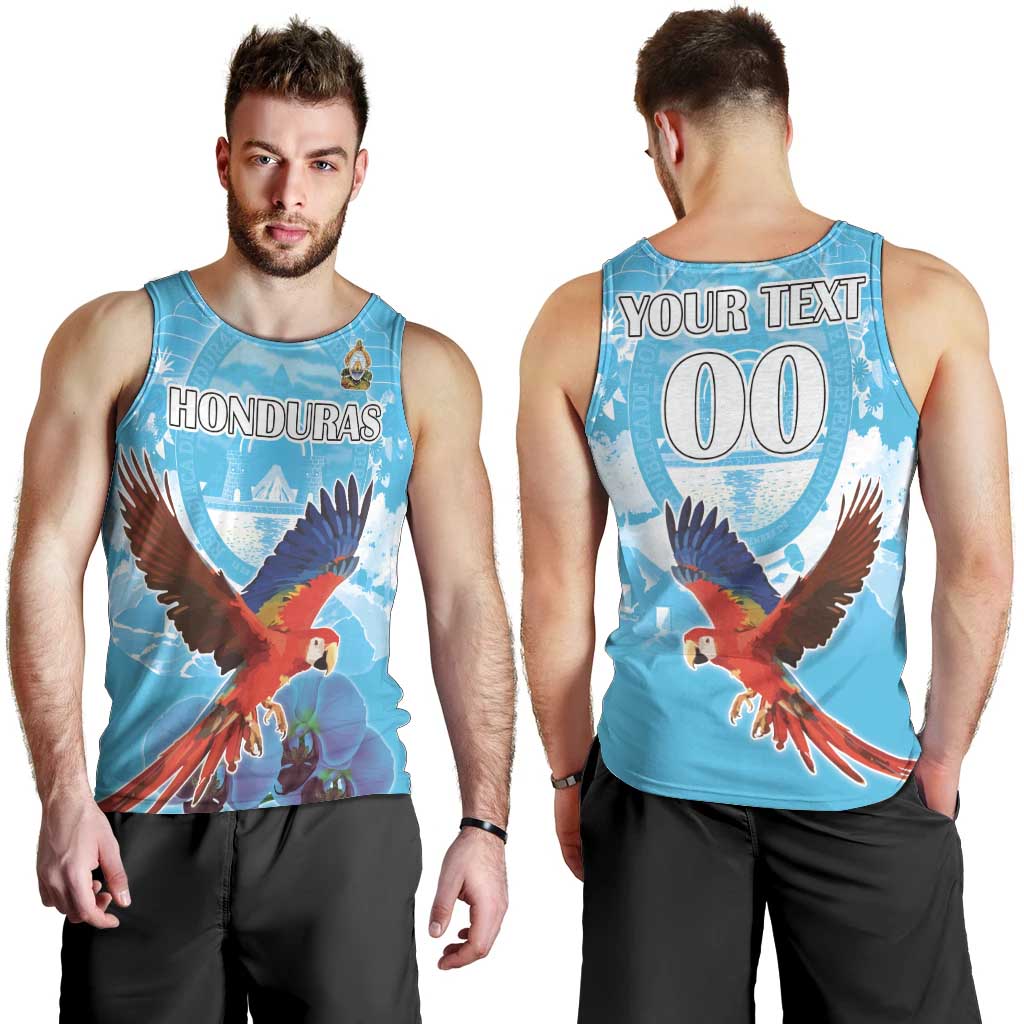 Custom Honduras Independence Day Men Tank Top Scarlet Macaw With Orchid Flower - Wonder Print Shop