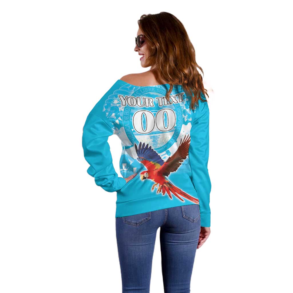 Custom Honduras Independence Day Off Shoulder Sweater Scarlet Macaw With Orchid Flower - Wonder Print Shop