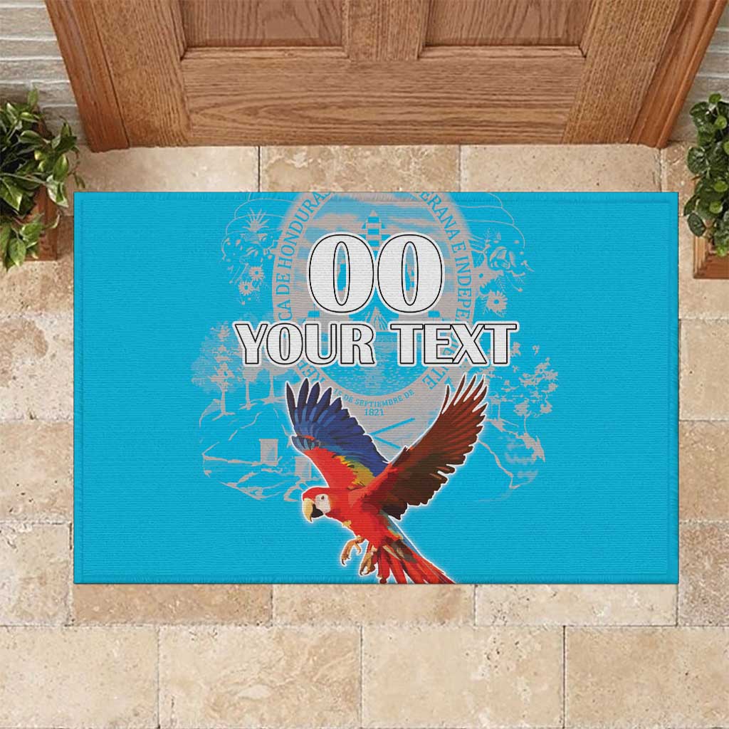 Custom Honduras Independence Day Rubber Doormat Scarlet Macaw With Orchid Flower - Wonder Print Shop